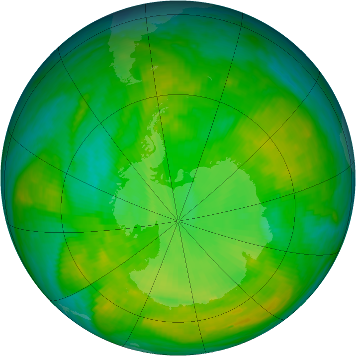 Antarctic ozone map for 12 December 1988